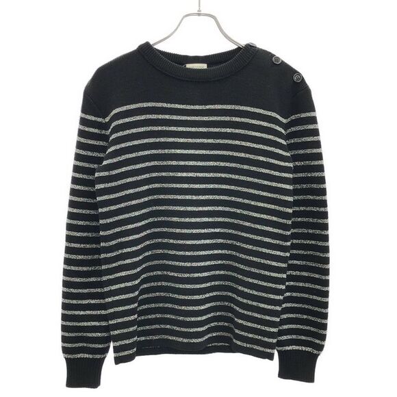 Saint Laurent Paris 19AW Lame Striped Knit Sweater 588078 Black XS